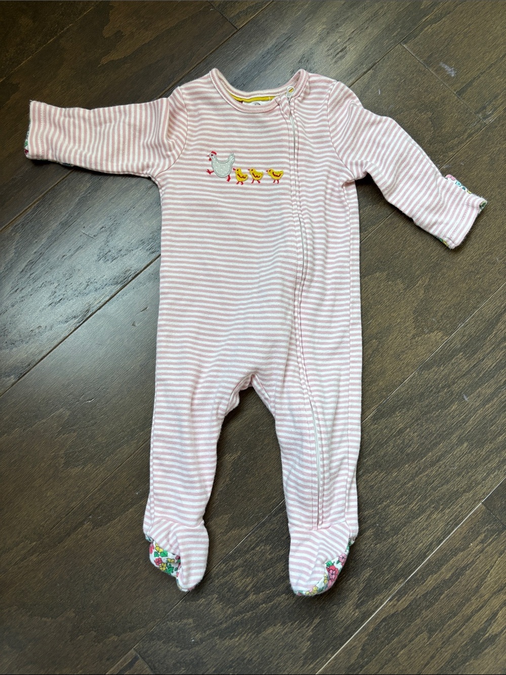 Baby Boden Striped Footie Chicken Embroidery